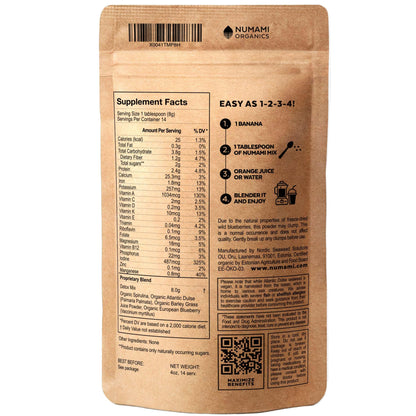 Numami Organic Detox Blueberry Smoothie Powder with Healthy Spirulina, Atlantic Dulse