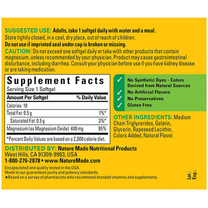 Nature Made Extra Strength Magnesium Oxide 400 mg, Dietary Supplement