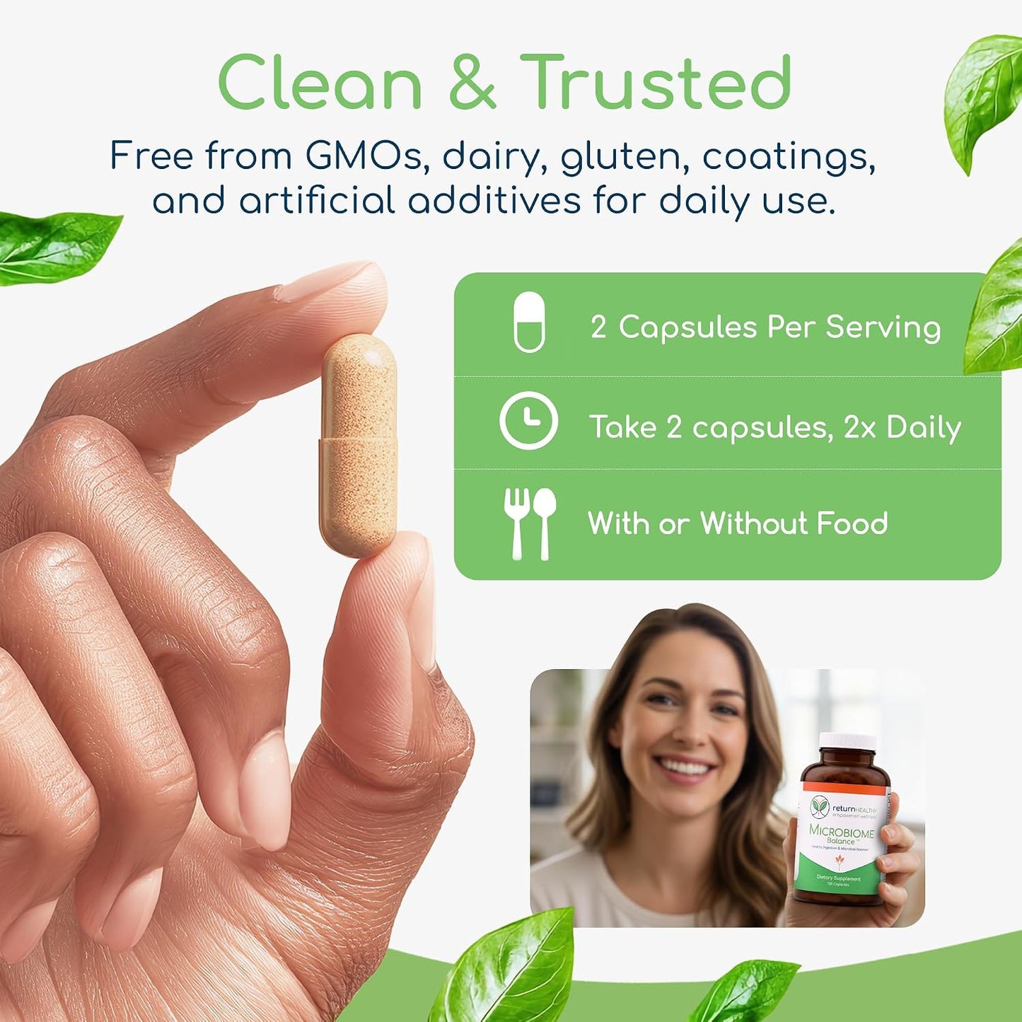 Microbiome Balance – Gut Health Supplement for Women and Men with Monolaurin & Caprylic Acid – Supports Digestive Wellness & Healthy Gut Environment – 120 Capsules