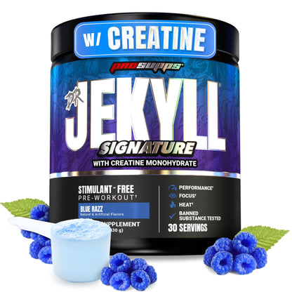 ProSupps Dr. Jekyll Signature Pre Workout Powder with Creatine - Stim-Free Preworkout Supports Focus & Endurance - Caffeine-Free Gym & Fitness Supplements (Blueberry Lemonade, 30 Servings)
