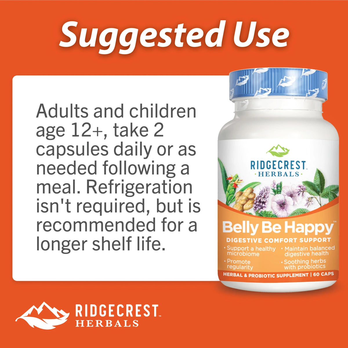 RidgeCrest Herbals Belly Be Happy - 60 Capsules - Digestive Comfort Support - Non-GMO