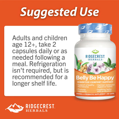 RidgeCrest Herbals Belly Be Happy - 60 Capsules - Digestive Comfort Support - Non-GMO