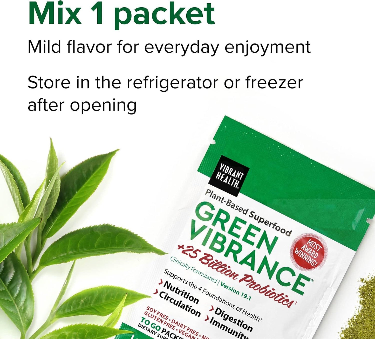Vibrant Health, Green Vibrance Packets, Travel-Friendly Vegan Superfood Powder, 15 Packets