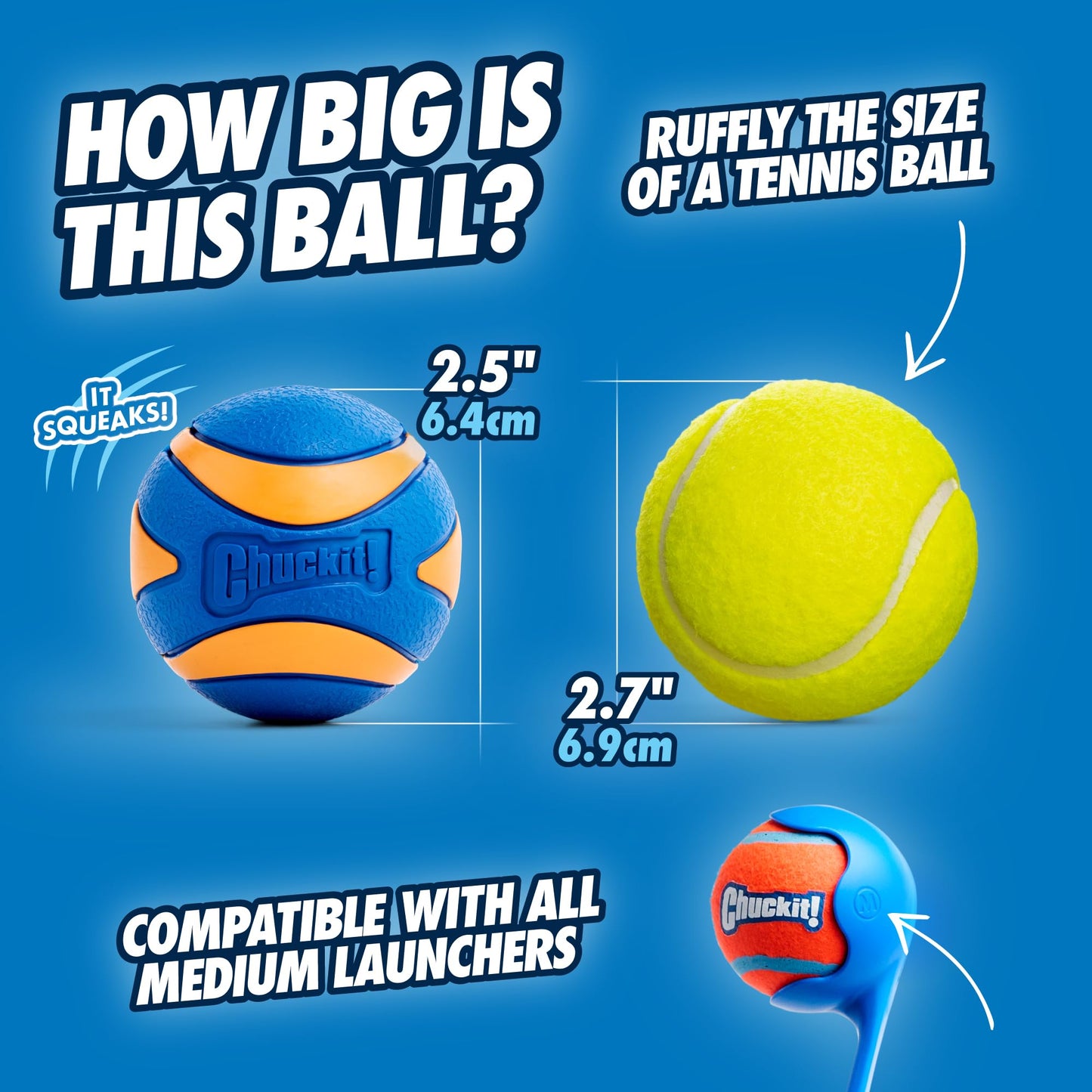 Chuckit! Ultra Ball Dog Toy - Medium Bouncy Fetch Balls For Dogs 20-60 lbs - Made from Durable Rubber - Floating Water Pet Toys - Size Medium - 2.5-inch Diameter - Pack of 2 | Bouncy durable rubber design for pups 20-60 lbs, high bounce action for active