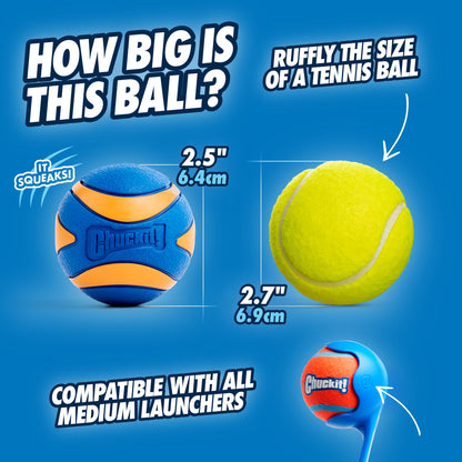 Chuckit! Ultra Ball Dog Toy - Medium Bouncy Fetch Balls For Dogs 20-60 lbs - Made from Durable Rubber - Floating Water Pet Toys - Size Medium - 2.5-inch Diameter - Pack of 2 | Bouncy durable rubber design for pups 20-60 lbs, high bounce action for active