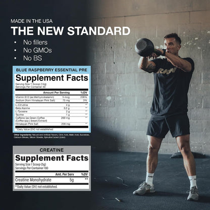 RAW Nutrition Creatine Monohydrate & Blue Raspberry Pre-Workout Powder Bundle