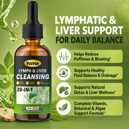 20-in-1 Liposomal Lymphatic Drainage Drops & Liver Cleanse Detox - Fast-Absorbing Lymphatic Support Liquid Drops with Milk Thistle, Dandelion, Burdock & Fucoxanthin, Raspberry, 2 Fl Oz