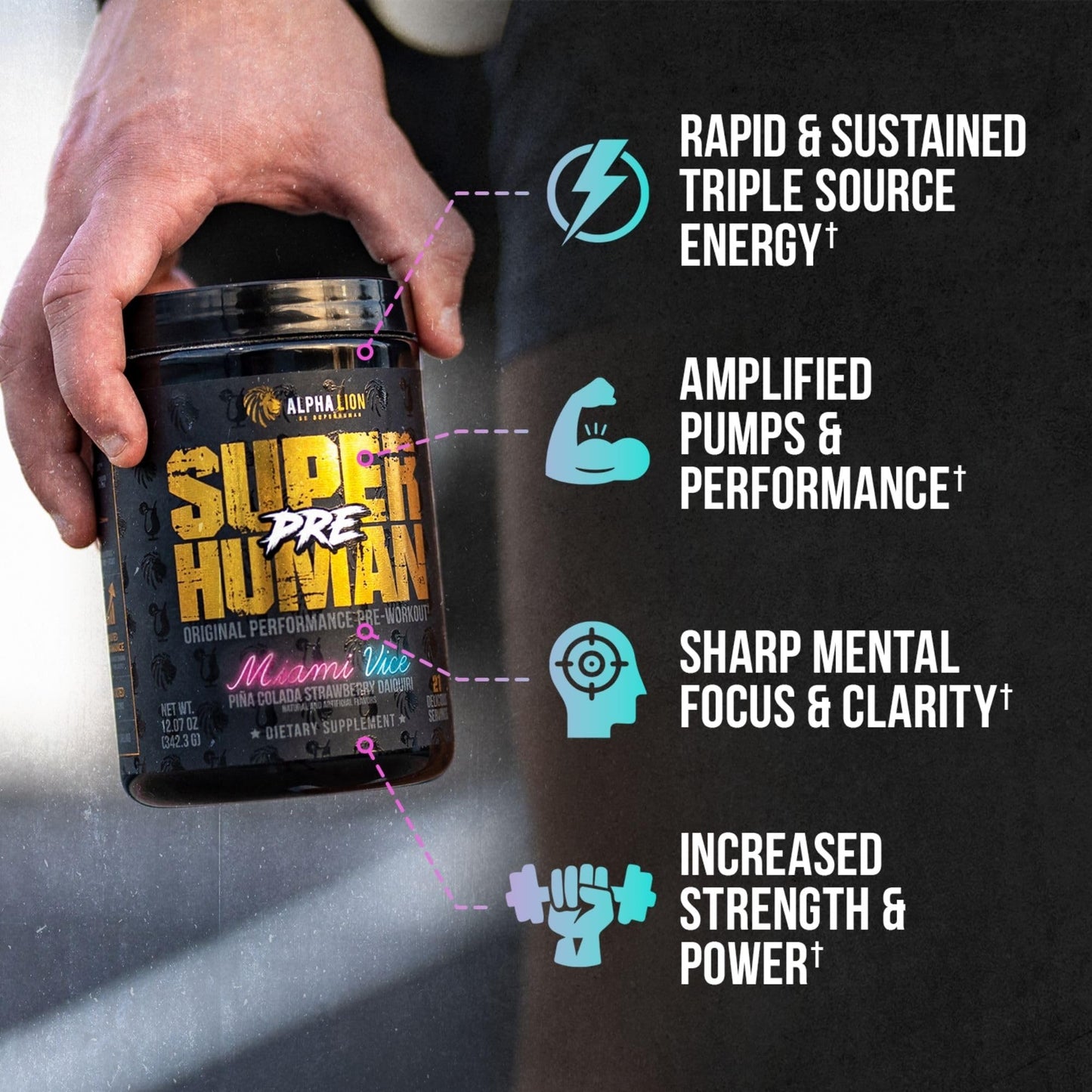 ALPHA LION Superhuman Pre Workout Powder, Beta Alanine, L-Taurine & Tri-Source Caffeine for Sustained Energy & Focus, Nitric Oxide & Citrulline for Pump (21 Servings, Sour Gummy Bear Flavor)