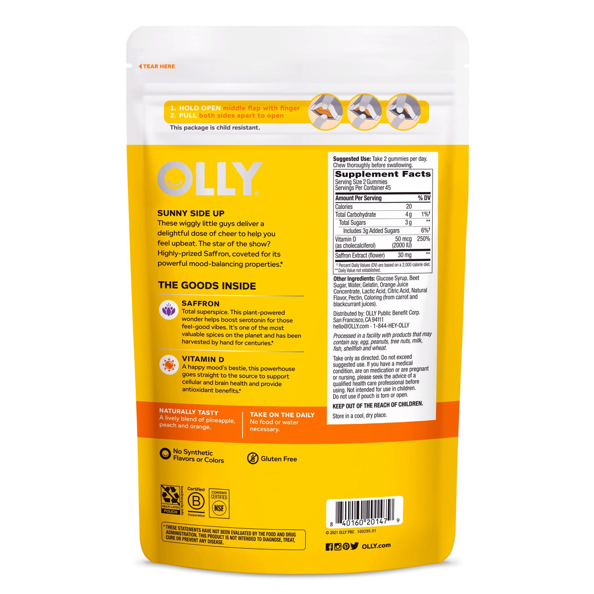 OLLY Hello Happy Gummy Worms, Mood Balance Support, Vitamin D, Saffron, Adult Chewa
