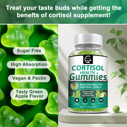 GORNVB Cortisol Gummies, Cortisol Supplement for Women with Magnesium, Ashwagandha, Rhodiola, Phosphatidylserine, L-Theanine, Black Pepper, Vitamin C & B6 - Relaxation, Focus, Sleep Support - 2 Pack