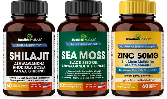 Shilajit, Sea Moss & Zinc Supplement Combo | Supports Natural Energy, Immune and Cognitive Health