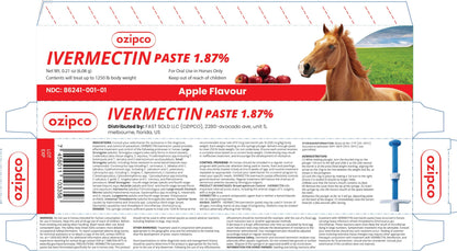 Ivermectin Horse Paste 1.87% | Apple Flavor – 6.08g Syringe for Equine Use Only Up to 1250 LB