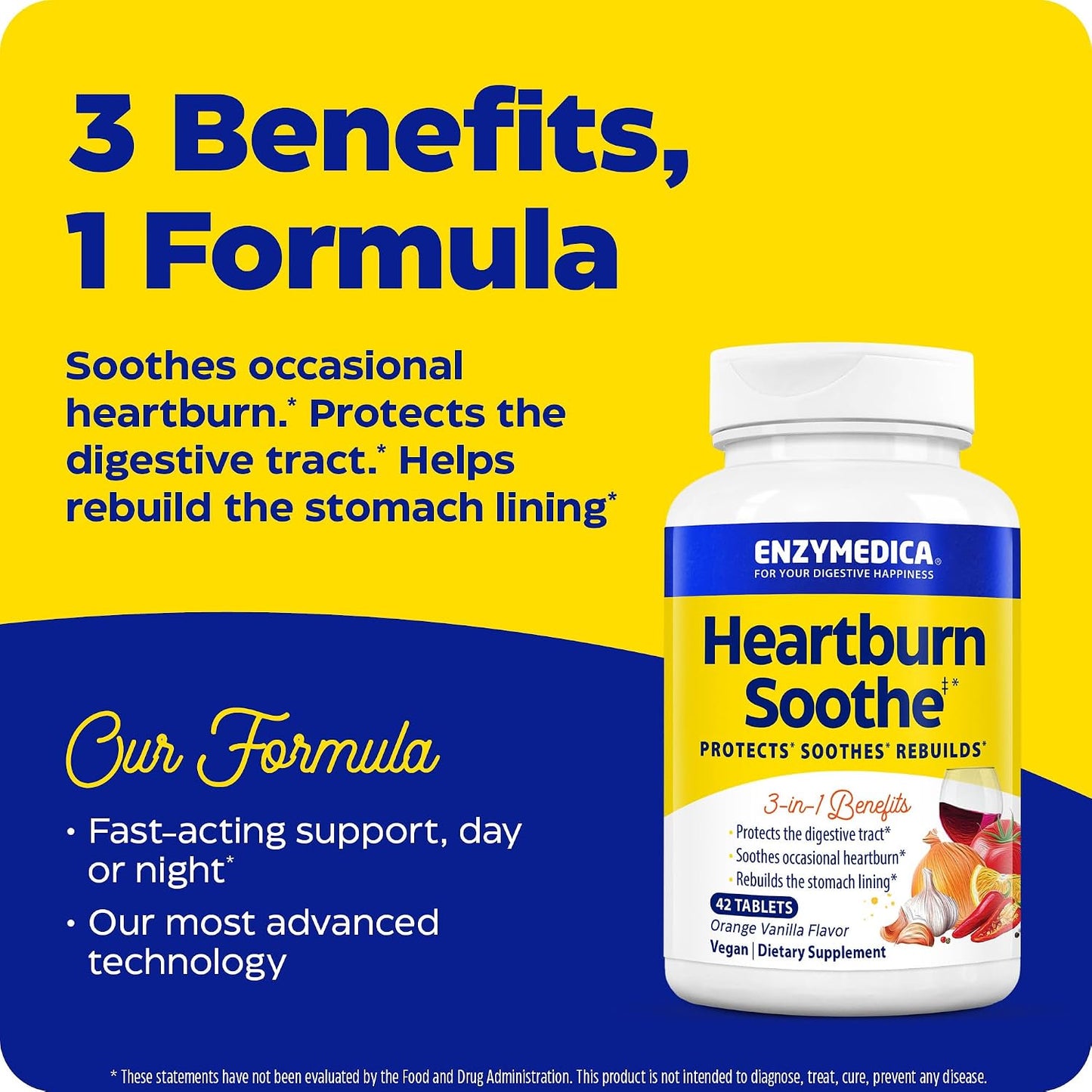 Enzymedica Heartburn Soothe Chewable Supplement, Vanilla Orange, 42 Tablets
