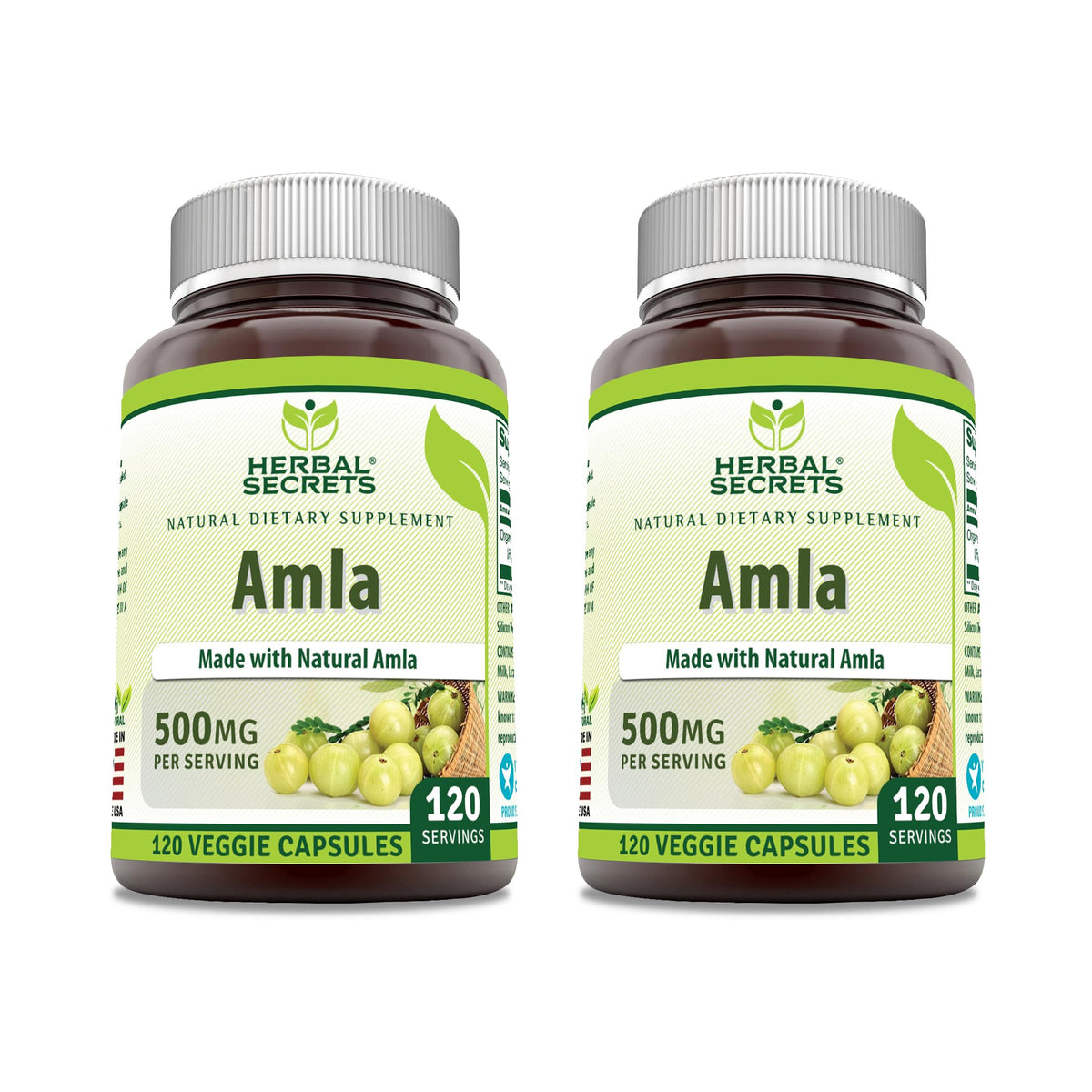 Herbal Secrets Amla Supplement | 500 Mg Per Serving | 120 Veggie Capsules | Made with Natural Amla | Supplement | Non-GMO | Gluten Free | Made in USA