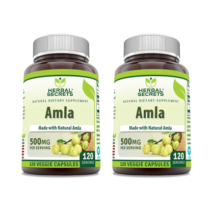 Herbal Secrets Amla Supplement | 500 Mg Per Serving | 120 Veggie Capsules | Made with Natural Amla | Supplement | Non-GMO | Gluten Free | Made in USA
