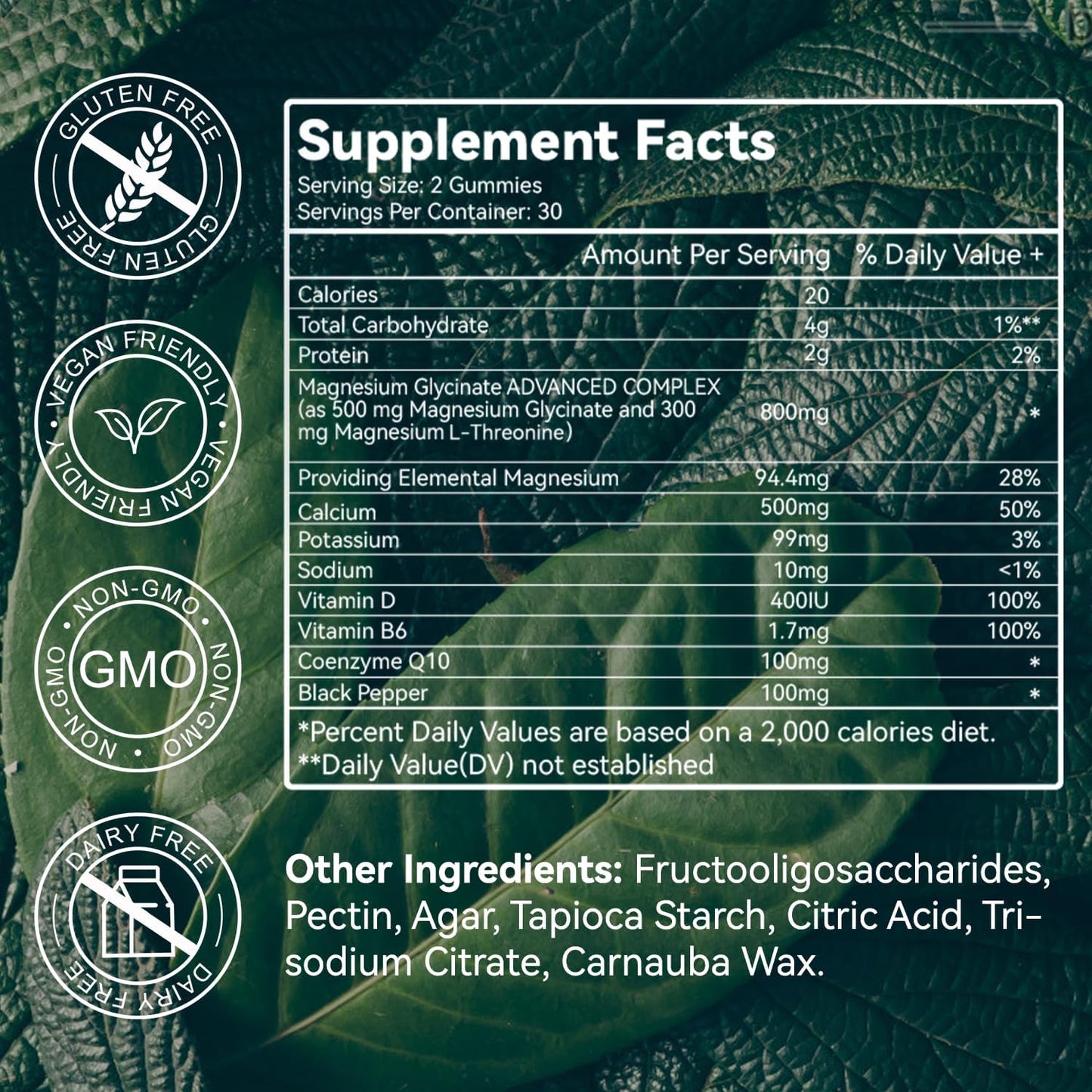 Magnesium Glycinate Gummies 500mg with L-Threonate 300mg - Sugar-Free Magnesium Potassium Supplement with Vitamin D, B6, CoQ10 - Strawberry Flavored - 60 Gummies