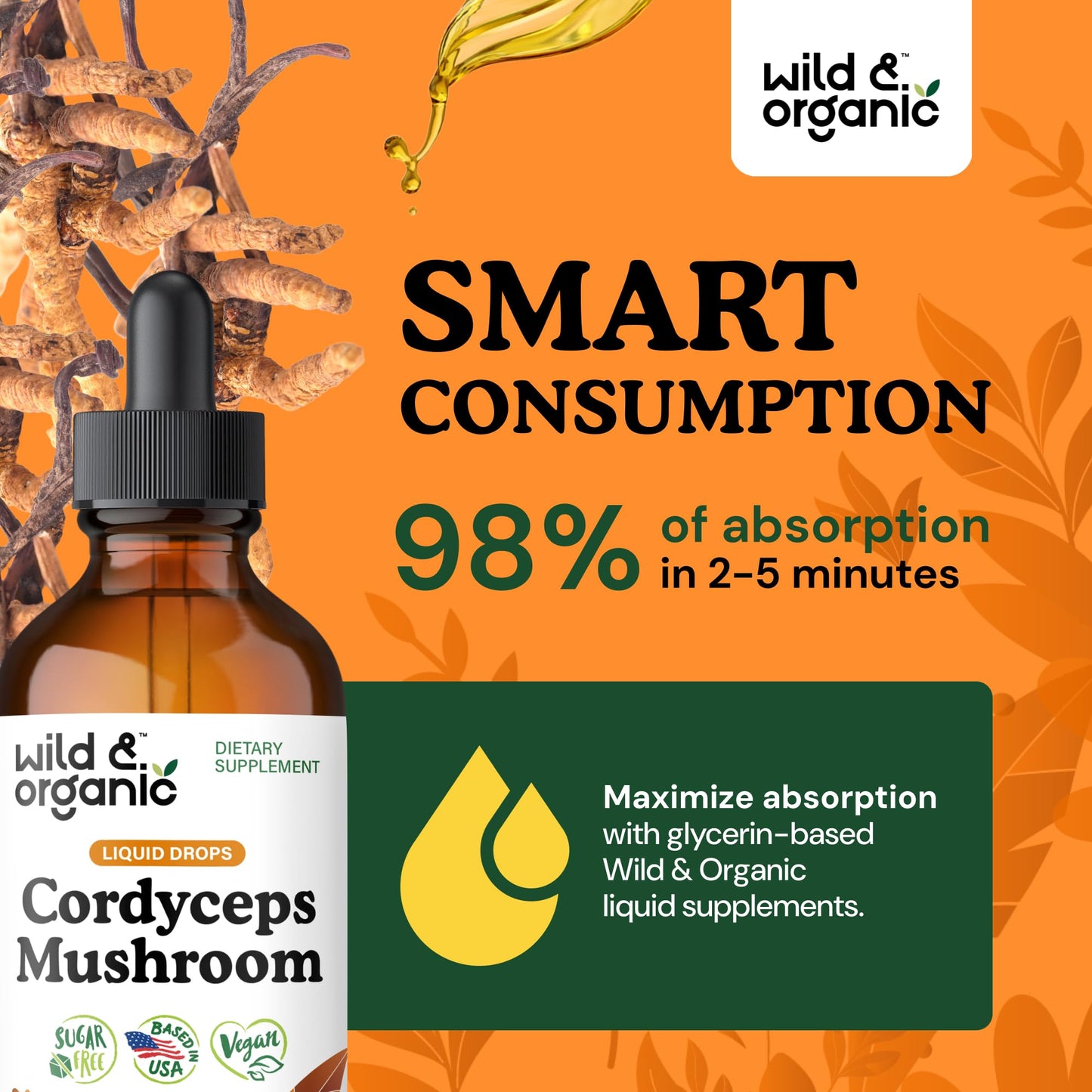 Wild & Organic Cordyceps Mushroom Tincture - Energy & Immune Support - Cordyceps Sinensis Extract Supplement - Liquid Mushroom Drops - Add to Tea & Mix with Powder - Sugar & Alcohol-Free - 4 fl oz