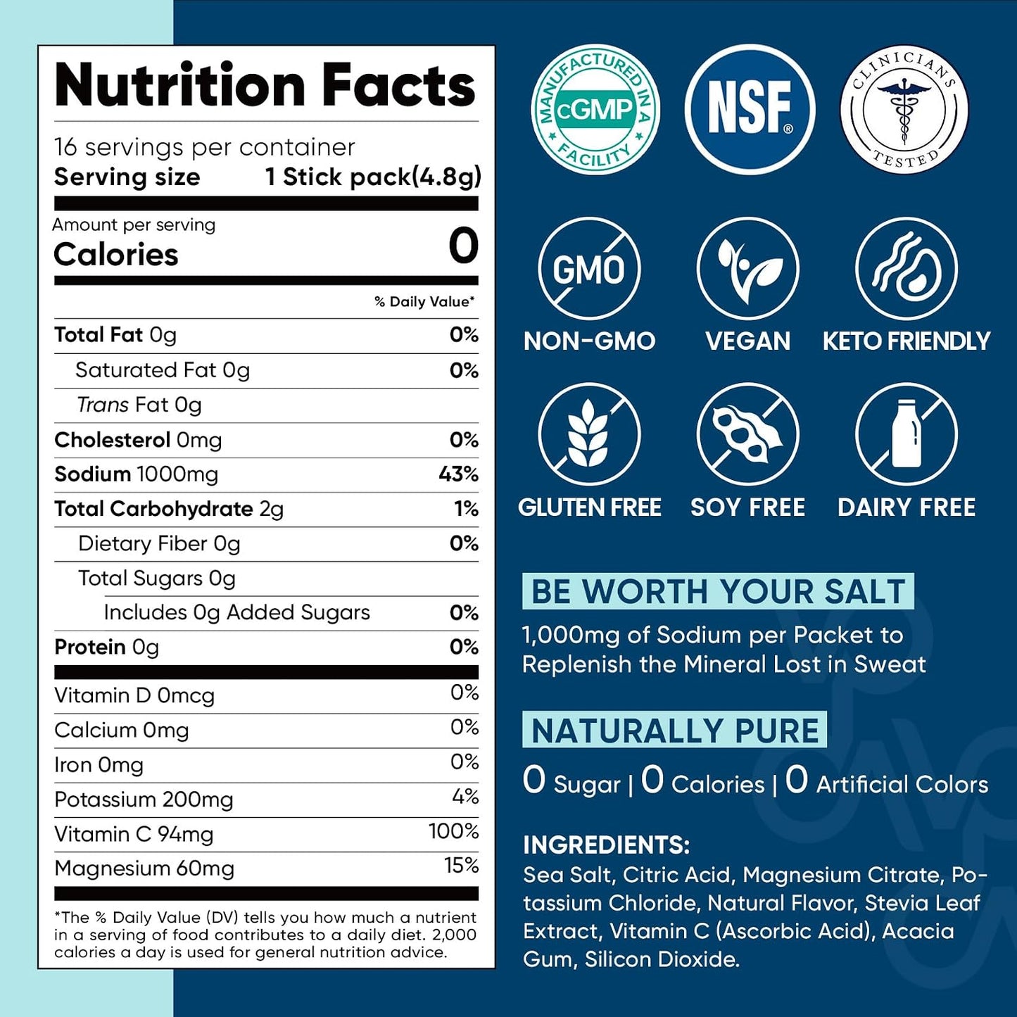 Venture Pal High Sodium Sugar-Free Electrolyte Powder Combo Pack | Hydration Drink Mix with Sodium, Potassium & Magnesium | Keto, Vegan & Paleo Friendly | Zero Calories | 32 Sticks