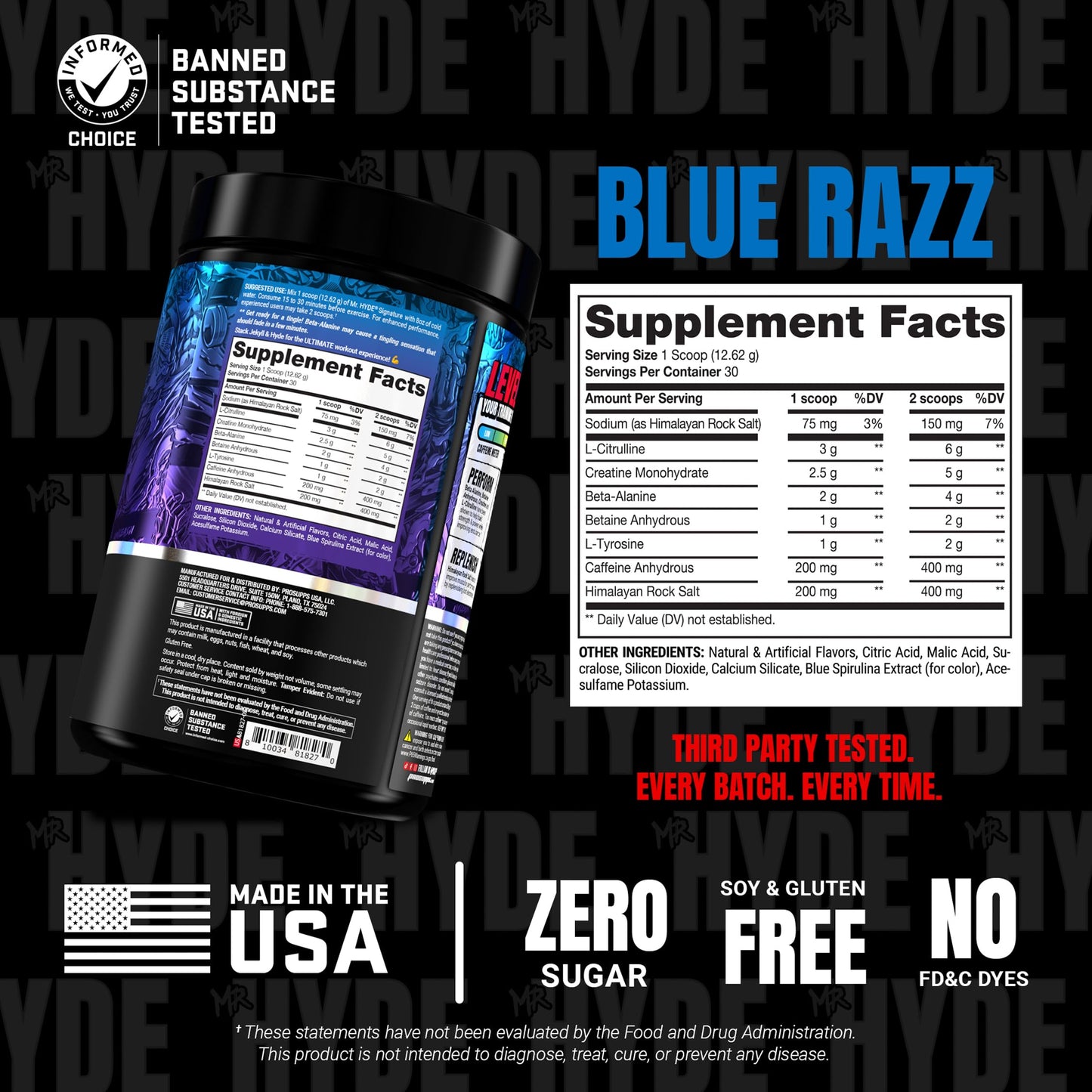 ProSupps Mr. Hyde Signature Pre Workout Powder with Creatine, Beta Alanine & Caffeine - Performance, Energy & Endurance - Clean Fitness & Gym Supplements for Men & Women (Blue Razz, 30 Servings)