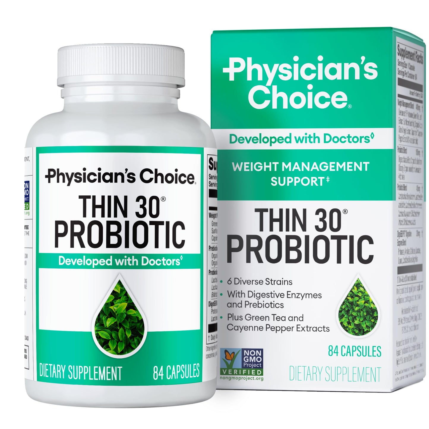 Physician's CHOICE Probiotics for Weight Management & Bloating, 30ct | 6 Probiotic Strains, Prebiotics, Cayenne, & Green Tea for Gut Health, Bloating Relief, & Weight Management for Women & Men