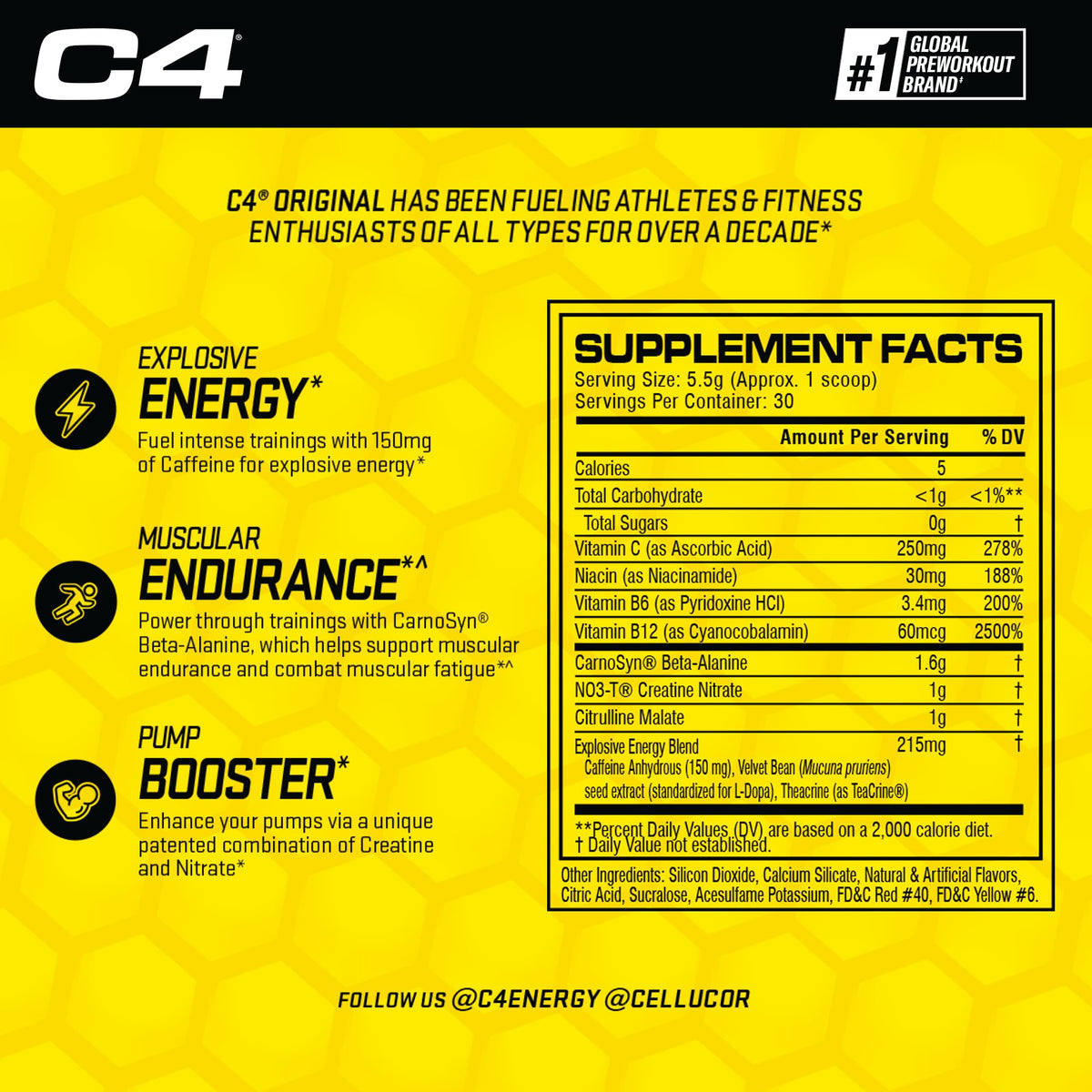 Cellucor C4 Original Pre Workout Powder Strawberry Watermelon Ice Sugar Free Preworkou