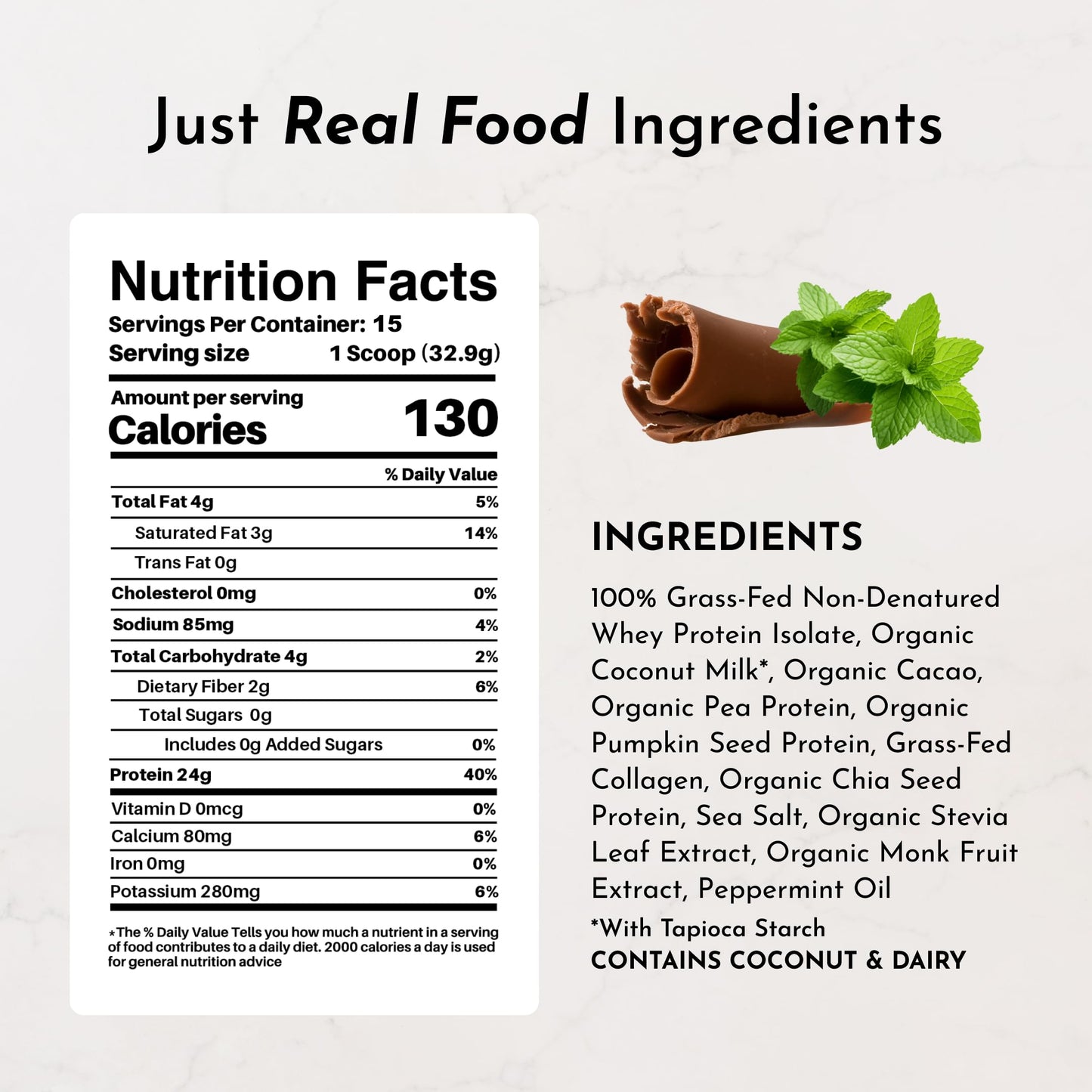JUST INGREDIENTS Vanilla Bean Protein Powder – 20-Serving Blend with 100% Grass-Fed Whey & Organic Plant Proteins – Real Vanilla Bean & Cinnamon – Supports Muscle Recovery, Energy*
