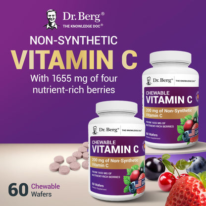 Dr. Berg Chewable Vitamin C Complex - Made with Organic, Non-GMO Berries - 60 Delicious Wafers