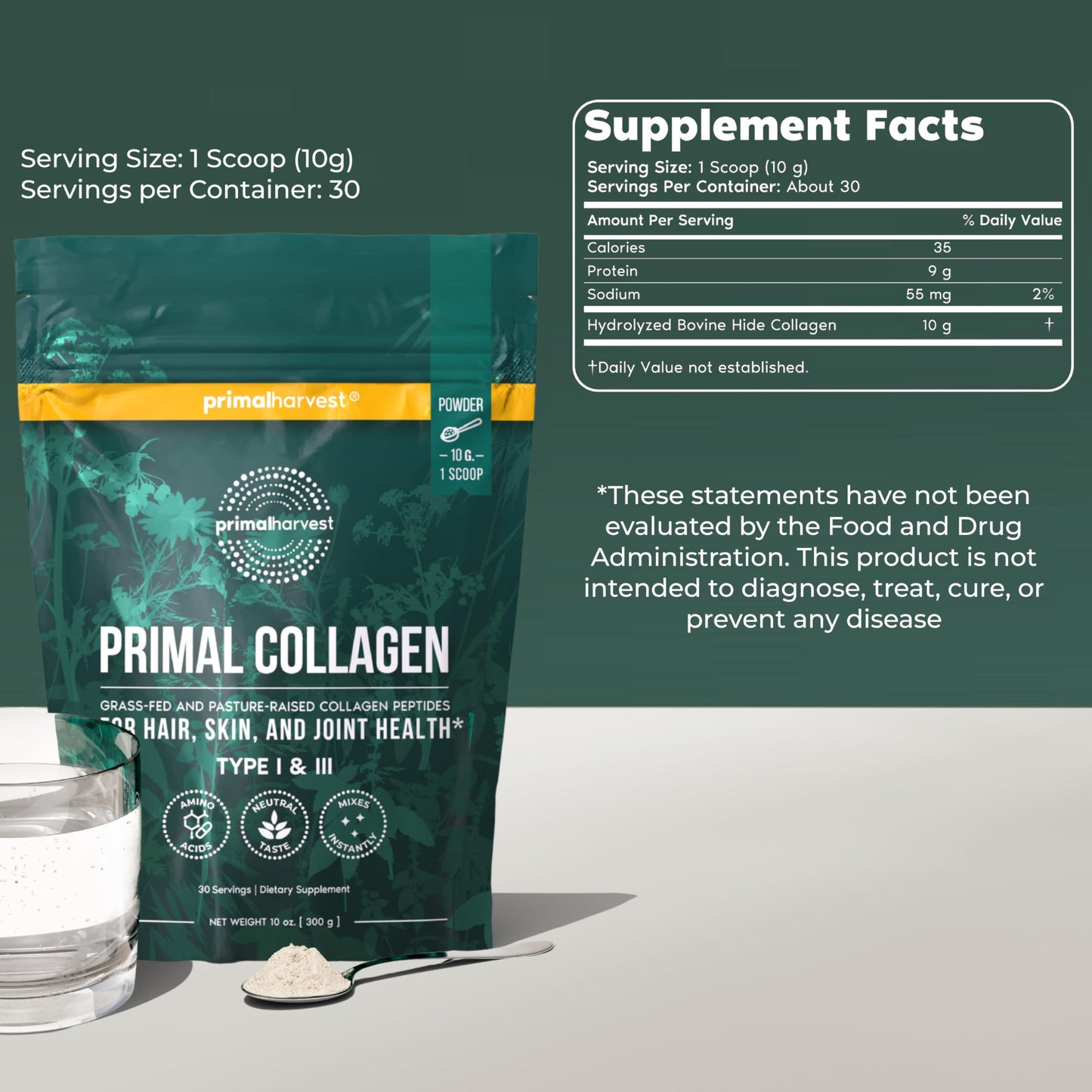 Primal Harvest Collagen - Powdered Daily Supplement, Dairy & Gluten Free