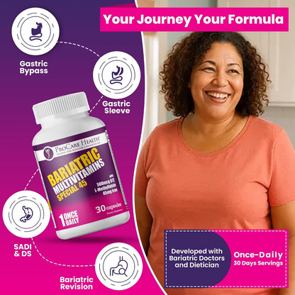 Special-45 Bariatric Multivitamin | Reduced B12 | Capsule | 30ct | Post-Op Bariatric Vitamins for Gastric Bypass and Sleeve Patients, Sustains Recovery & Energy* (1 Month Supply) - Made in USA