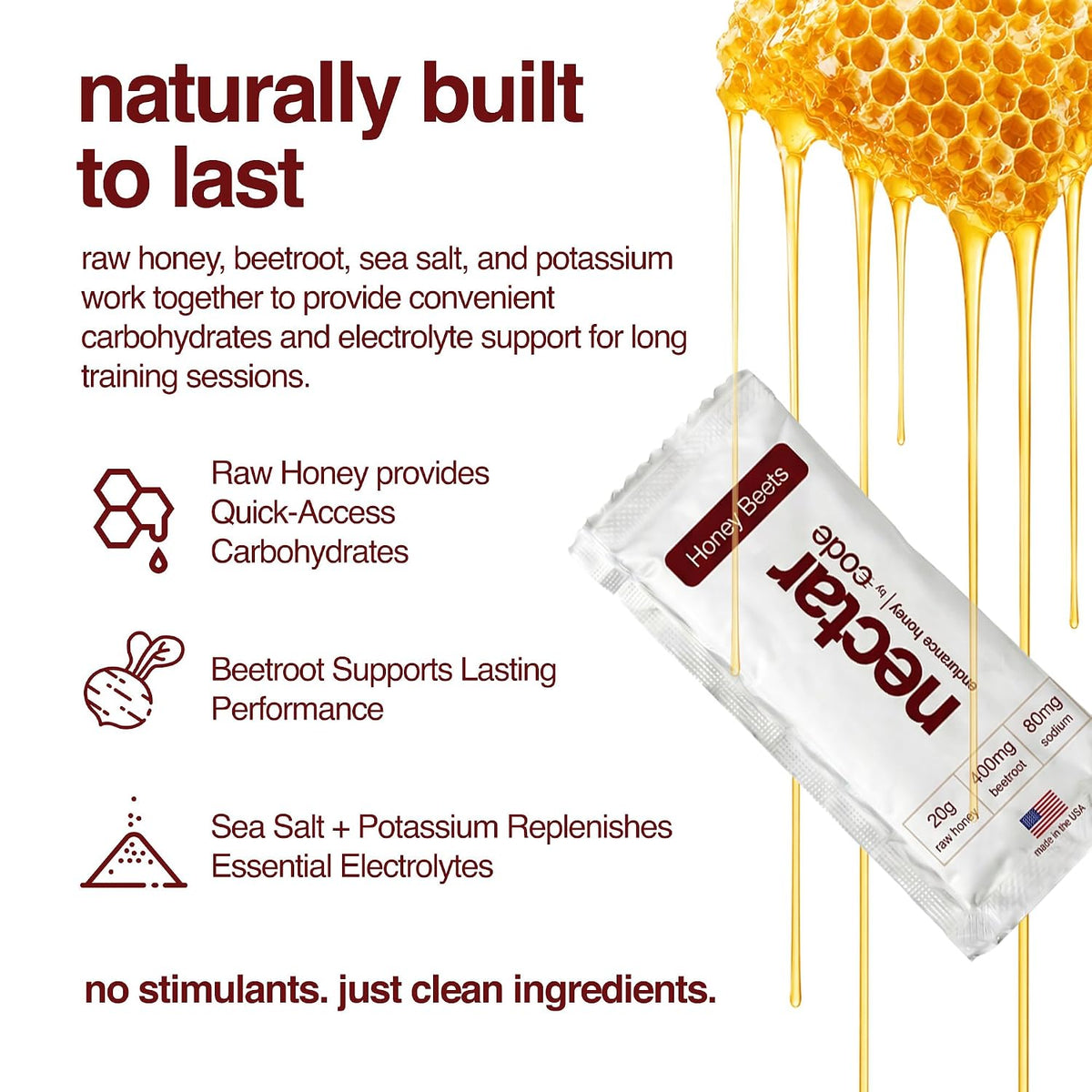 CODE Endurance Honey, Caffeine Free Energy Gel with Electrolytes, 12 Pack