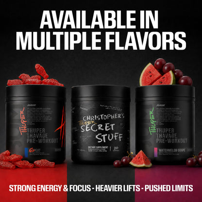 RAW Thuper Thavage Pre Workout Powder - High-Stim Preworkout with Creatine, Beta Alanine, L-Citrulline & Caffeine - Chris Bumstead Gym & Fitness Supplement for Men & Women - Watermelon Grape
