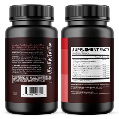 Horny Goat Weed with Maca, Tongkat Ali and Saw Palmetto, 30 Servings | Vegan, Non-GMO, Gluten free Horny Goat Weed Capsules for Men & Women, Extra Strength Performance, 60 Count, 1 Month Supply