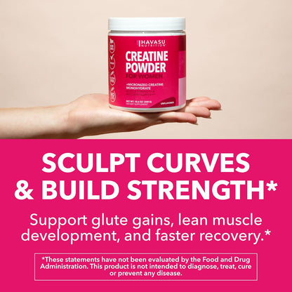 Creatine for Women, Unflavored, 300gm, 3g, Energy & Lean Muscle Support | Micronized Creatine Monohydrate Per Serving, Mental Clarity Support, Post Workout Recovery, Non-GMO, 100 Servings, Vegan