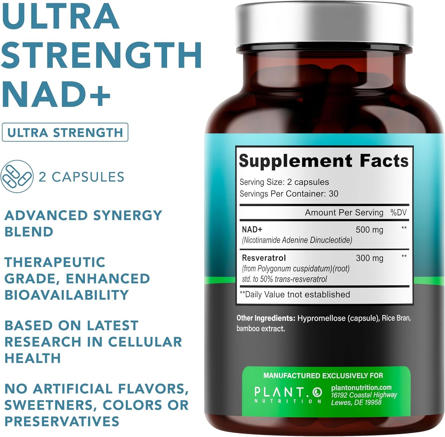 NAD Supplement High Purity (500mg of 95% Pure NAD Plus) with Resveratrol - NMN and Nicotinamide Riboside Alternative for Energy, Anti-Aging, Cell Regeneration, Focus – 60 Pills