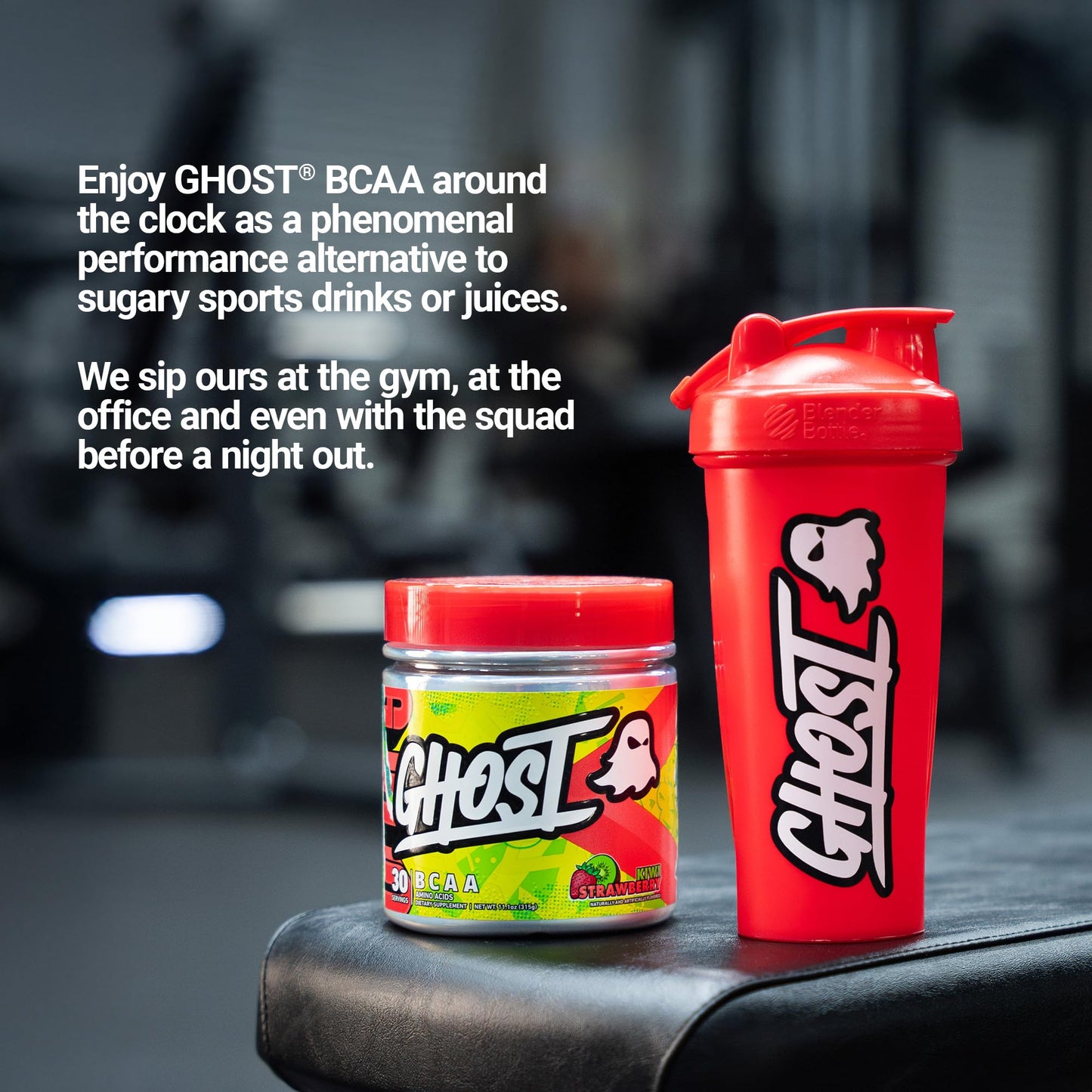GHOST BCAA Powder Amino Acids Supplement, Sour Strips - 30 Servings - Sugar-Free Intra, Post & Pre Workout Amino Powder & Recovery Drink, 7G BCAA