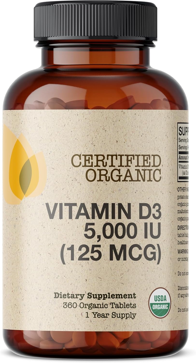 Futurebiotics Vitamin D3 5,000 IU (125 MCG), USDA Certified Organic Vitamin D Supplement, 360 Tablets