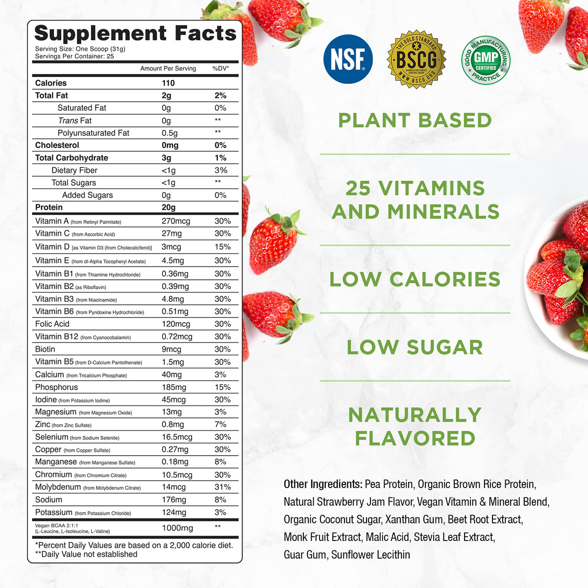 TRU Plant Based Protein Powder, BCAA, EAA, 20g Vegan Protein, 100 Calories, 27 Vitamins