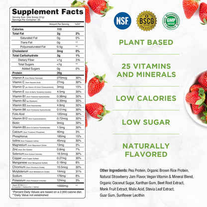 TRU Plant Based Protein Powder, BCAA, EAA, 20g Vegan Protein, 100 Calories, 27 Vitamins