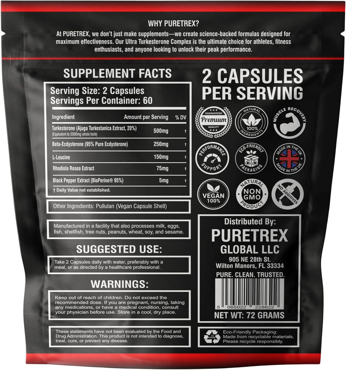 Ultra Turkesterone Complex for Men, 5000mg Herbal Equivalent, 120 Vegan Capsules, Beta Ecdysterone, L-Leucine, Rhodiola Rosea, BioPerine Black Pepper, Strength Endurance and Lean Muscle