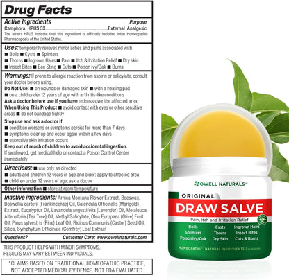 Owell Naturals Drawing Salve Ointment Fast Acting Formula for Ingrown Hair, Boil and Cyst, Maximum Strength for Splinters Remover, Bug and Spider Bites, Bee Stings, Poison Ivy. (1 Fl Oz (Pack of 1))