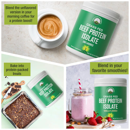 Grass Fed Beef Protein Powder - Lactose Free Great Tasting Beef Protein Isolate. Complete Animal Based Non Dairy Paleo Carnivore Supplement for Prime Muscle Building. No Whey. Unflavored