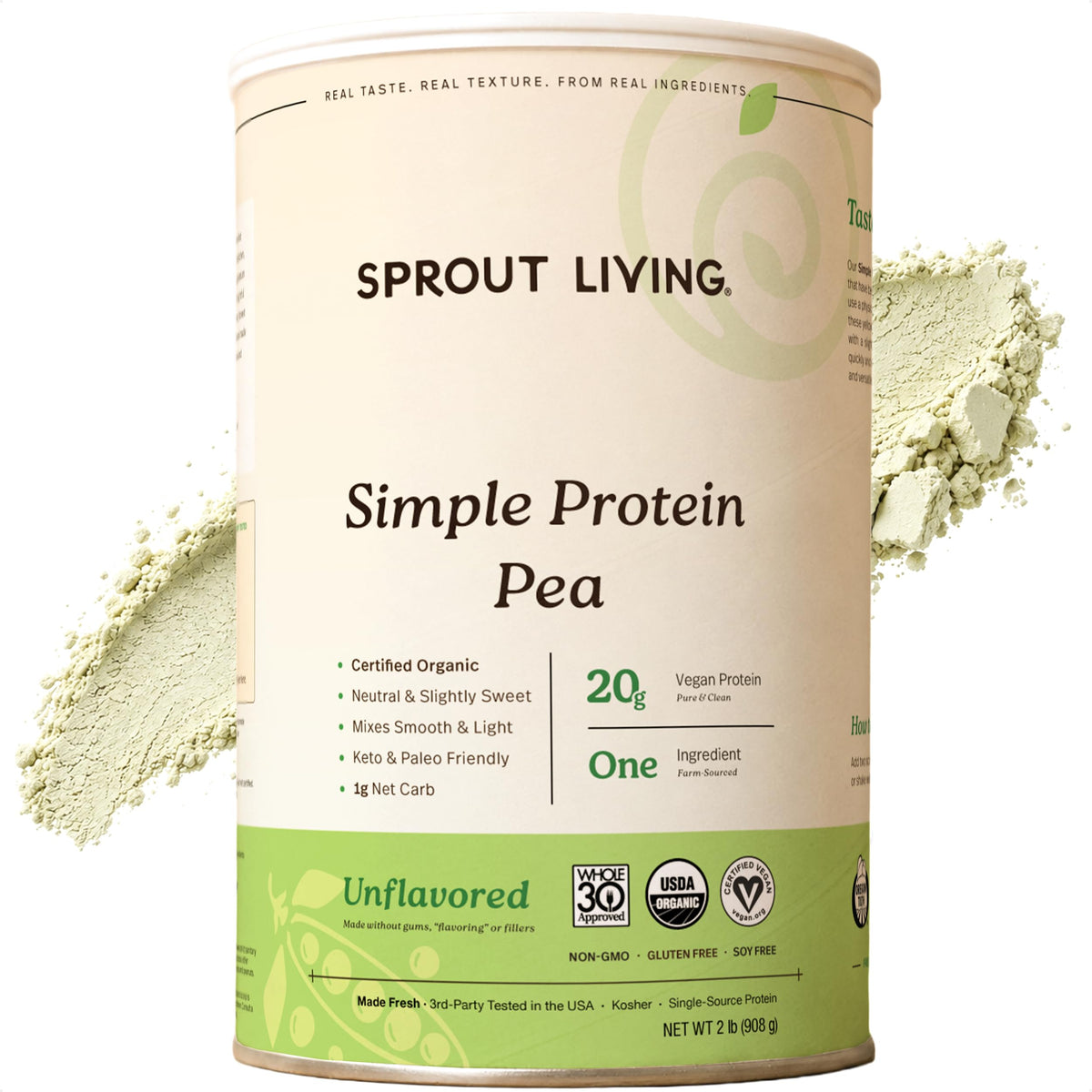 Sprout Living Organic Pumpkin Seed Protein Powder, Unflavored, 20 Grams of Plant Based Protein Powder Without Artificial Sweeteners, Non Dairy, Non-GMO, Vegan, Gluten Free (1 Pound, 14 Servings)