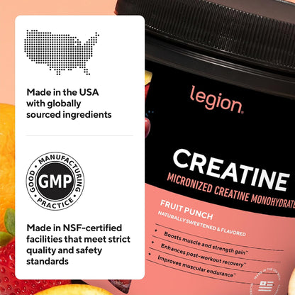LEGION Micronized Creatine Monohydrate Supplement - Clean Creatine Powder for Muscle Gain & Post Workout Recovery - Micronized Creatine Supplement for Maximum Absorption (60 Servings, Unflavored)