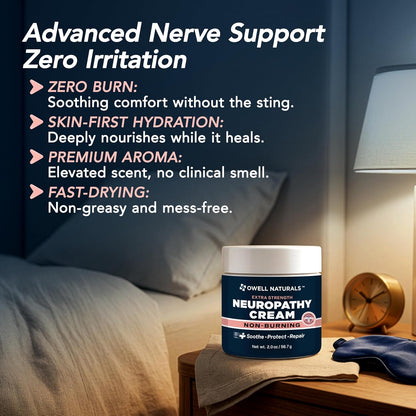 Owell Naturals Neuropathy Cream – Extra Strength Fast-Acting Comfort for Feet, Hands & Legs – Non-Burning Soothing Formula with Arnica – Cooling Skin Relief Cream, 2 oz