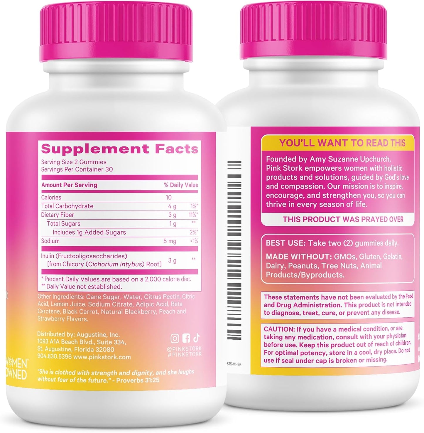 Pink Stork Prenatal Fiber Gummies for Women - 3g Prebiotic Inulin from Chicory Root - Natural Pregnancy & Postpartum Stool Softeners for Constipation & Digestive Health - 60 Vegan Fiber Chews