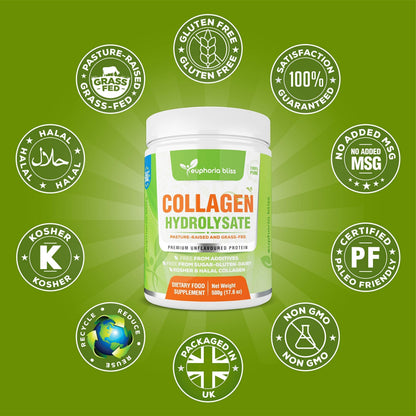 Premium Collagen Powder 500g Unflavoured High Grade Hydrolysed Collagen Joints, Bones, Gut, Wrinkles, Hair, Skin, Nails, Pain, Injury, Sleep, Fitness, Keto