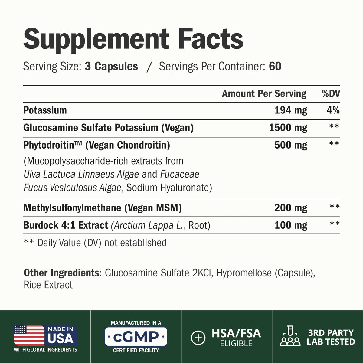 Glucosamine Chondroitin MSM Joint Support Supplement for Women & Men 90 Ct