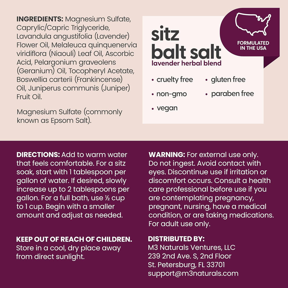 M3 Sitz Bath Soak for Postpartum & Hemorrhoid Care with Magnesium, 32 oz