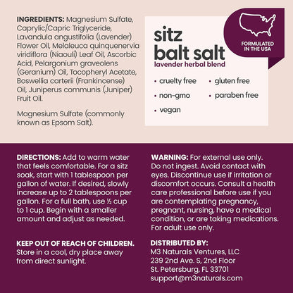 M3 Sitz Bath Soak for Postpartum & Hemorrhoid Care with Magnesium, 32 oz
