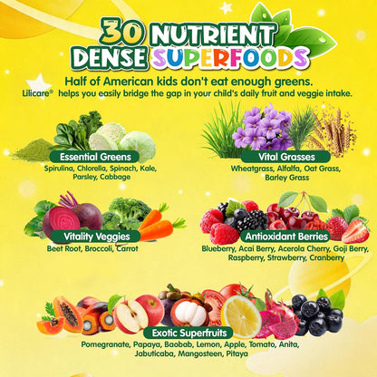 Kids Super Greens Gummies, Superfood Multivitamin for Kids, 30 Veggie, Fruit, Vitamin, Mineral, Probiotic, Kids Vitamin Gummies for Growth, Immunity, Digestion, Picky Eater Approved, Sugar Free 2Pack